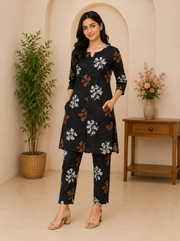 Black Floral Printed Co-Ord Set