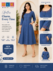 Blue Button-Front A-Line Dress