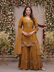 Bronze Embroidered Sharara Dress Set with Dupatta