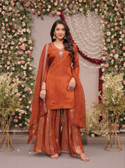 Burnt Orange Festive Dress Set with Dupatta