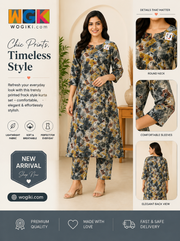 Grey Abstract Printed Kurta Co-Ord Set