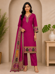 Magenta Heritage Border Dress Set with Dupatta