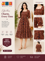 Maroon Printed Square Neck Frock Dress