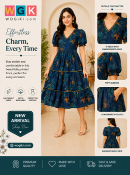 Navy Floral Tiered Midi Dress