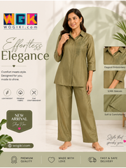 Olive Embroidered Relaxed Co-Ord Set