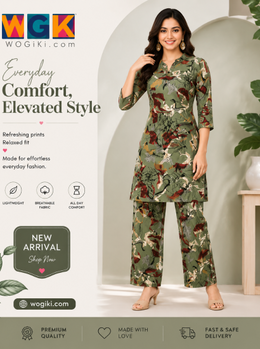 Olive Green Printed Kurta Co-Ord Set
