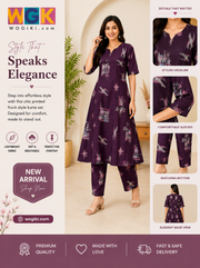 Plum Printed Flared Kurta Co-Ord Set
