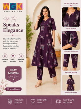 Plum Printed Flared Kurta Co-Ord Set