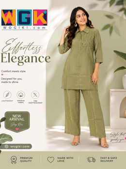 Sage Green Embroidered Kurta Co-Ord Set
