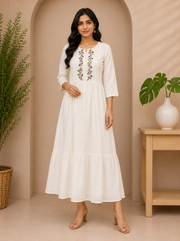 White Embroidered Tiered Maxi Dress