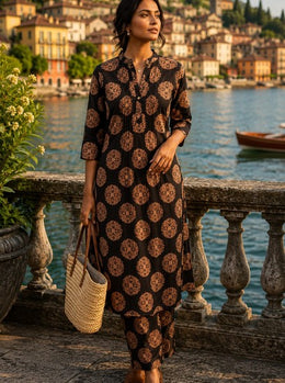 Black Ethnic Motif Printed Cotton Kurta Set