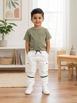 Boys Cargo Jogger Pants - Off White