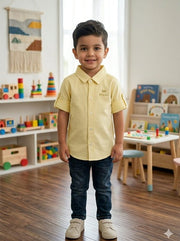 Boys Casual Roll-Up Sleeve Shirt - Pastel Yellow