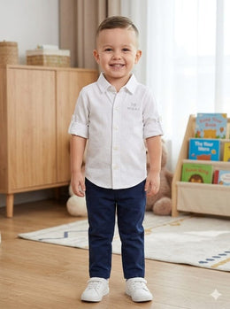 Boys Casual Roll-Up Sleeve Shirt - White