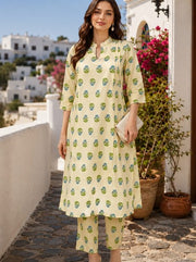 Cream Floral Printed Cotton Kurta Set