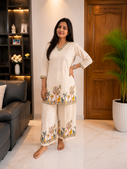 Cream Safari Embroidered Co-Ord Set