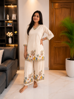 Cream Safari Embroidered Co-Ord Set