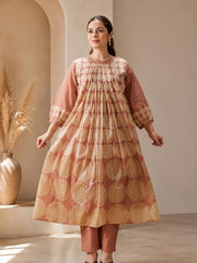 Dusty Peach Polka Dot Printed Cotton Kurta Set