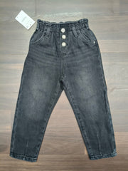 Girls Black Denim Elastic Waist Jeans Flatlay