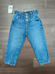 Girls Blue Denim Elastic Waist Jeans Flatlay