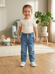 Girls Blue Denim Elastic Waist Jeans