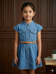 Girls Denim Belted Shirt Dress Alternate View