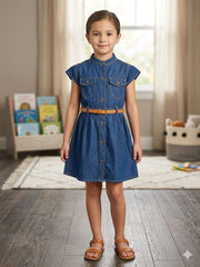 Girls Denim Belted Shirt Dress