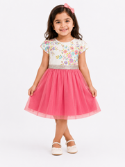 Girls Floral Pink Tulle Party Frock