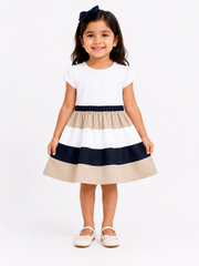 Girls Navy Beige Tiered Frock