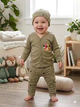 Infant Olive Star Hat Top Trouser Set