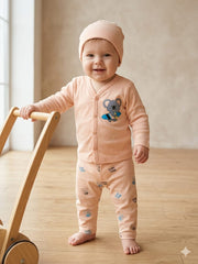 Infant Peach Cartoon Hat Top Trouser Set