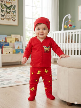 Infant Red Butterfly Hat Top Trouser Set