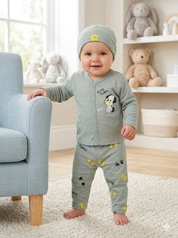 Infant Sage Cute Puppy Hat Top Trouser Set