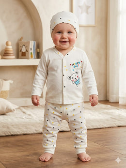 Infant White Star Print Hat Top Trouser Set