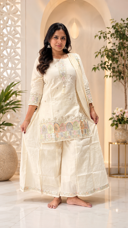 Ivory Pastel Embroidered Dress Set with Dupatta