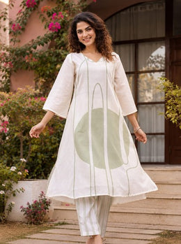 Off-White Abstract Printed Cotton Kurta Set