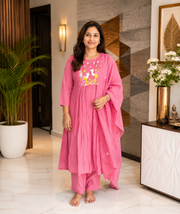 Pink Embroidered Anarkali Dress Set with Dupatta