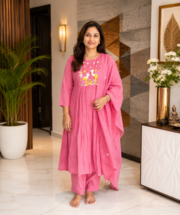 Pink Embroidered Anarkali Dress Set with Dupatta