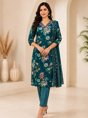 Teal Floral 3-Piece Kurta Set