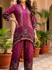 Wine Gold Printed Rayon Co-Ord Set